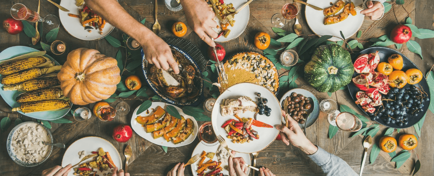 Friends eating at the table.